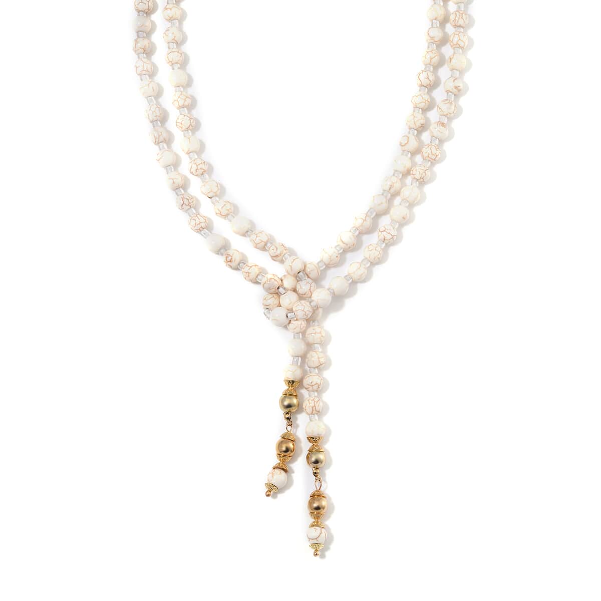 White Howlite Beaded 620.00 ctw and Glass Necklace and Bracelet in Goldtone (8.00In) 55 Inches image number 2