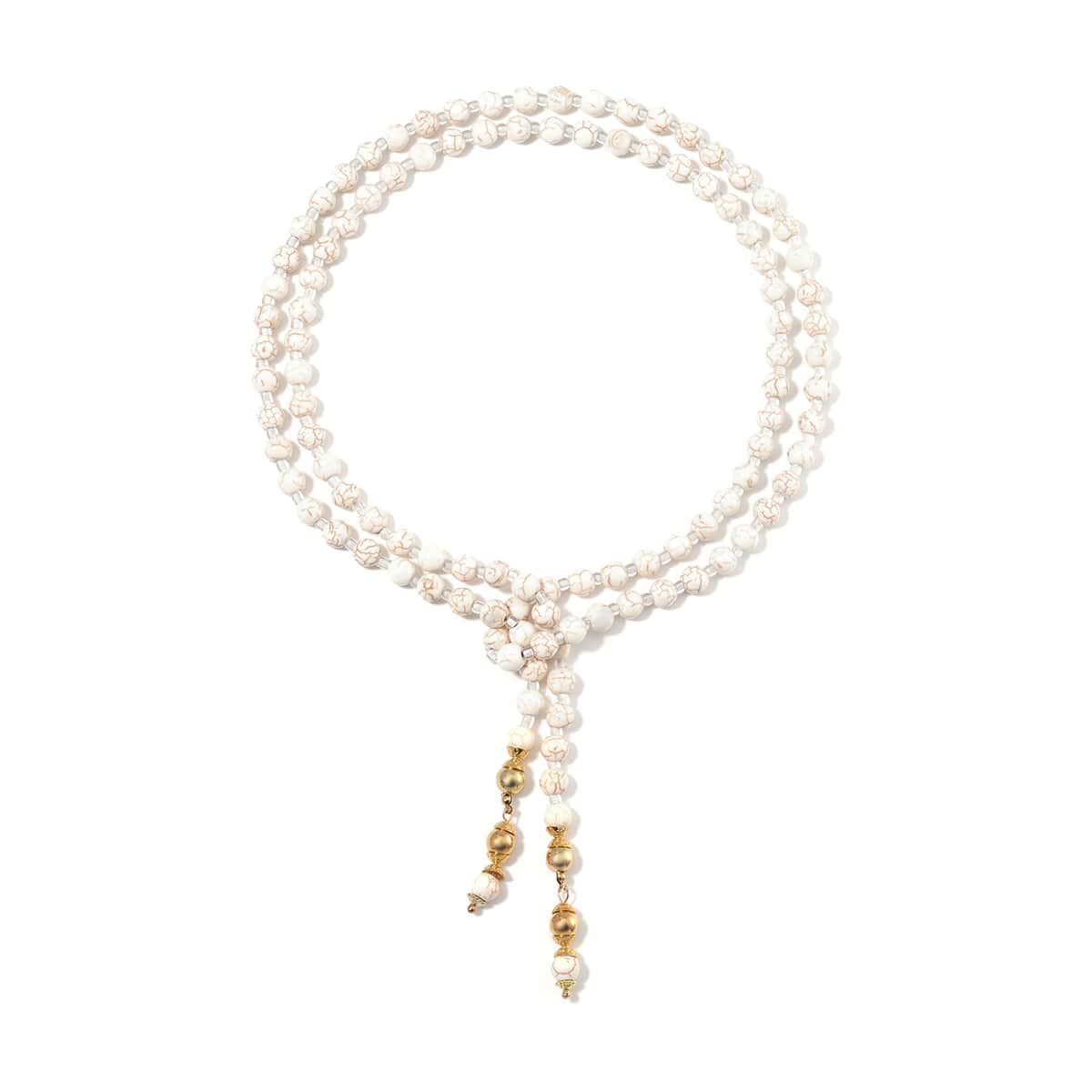 White Howlite Beaded 620.00 ctw and Glass Necklace and Bracelet in Goldtone (8.00In) 55 Inches image number 3