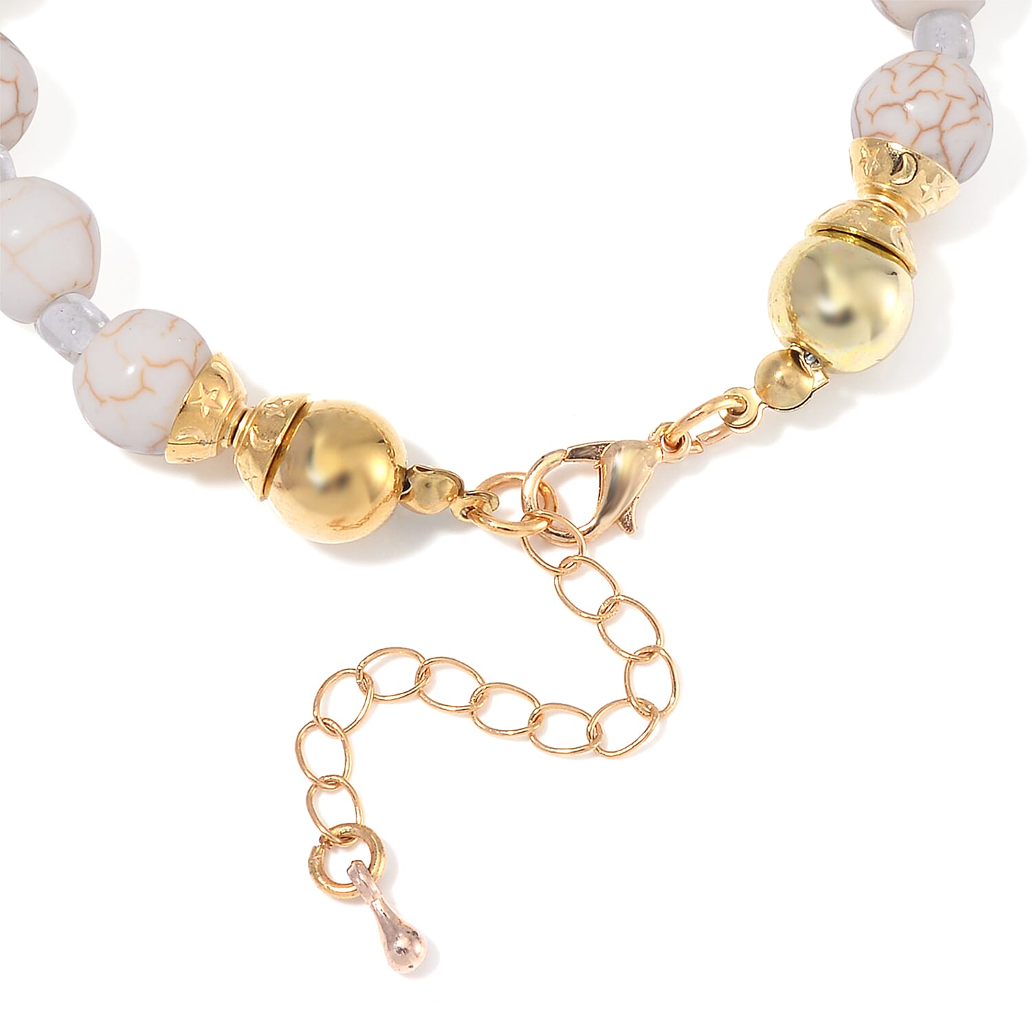 White Howlite Beaded 620.00 ctw and Glass Necklace and Bracelet in Goldtone (8.00In) 55 Inches