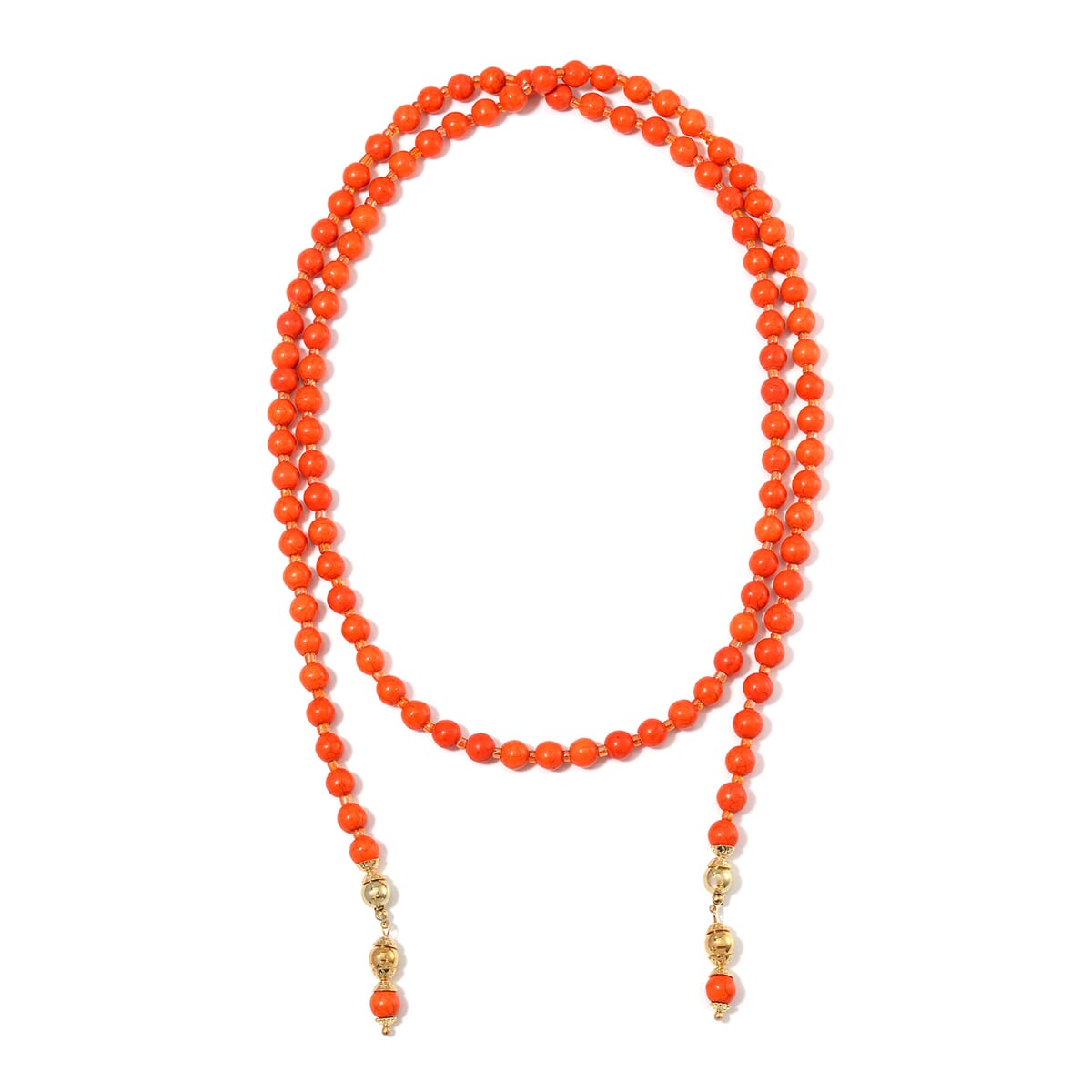 Orange Howlite Beaded 620.00 ctw and Orange Glass Necklace and Bracelet in Goldtone (8.00In) 55 Inches image number 4