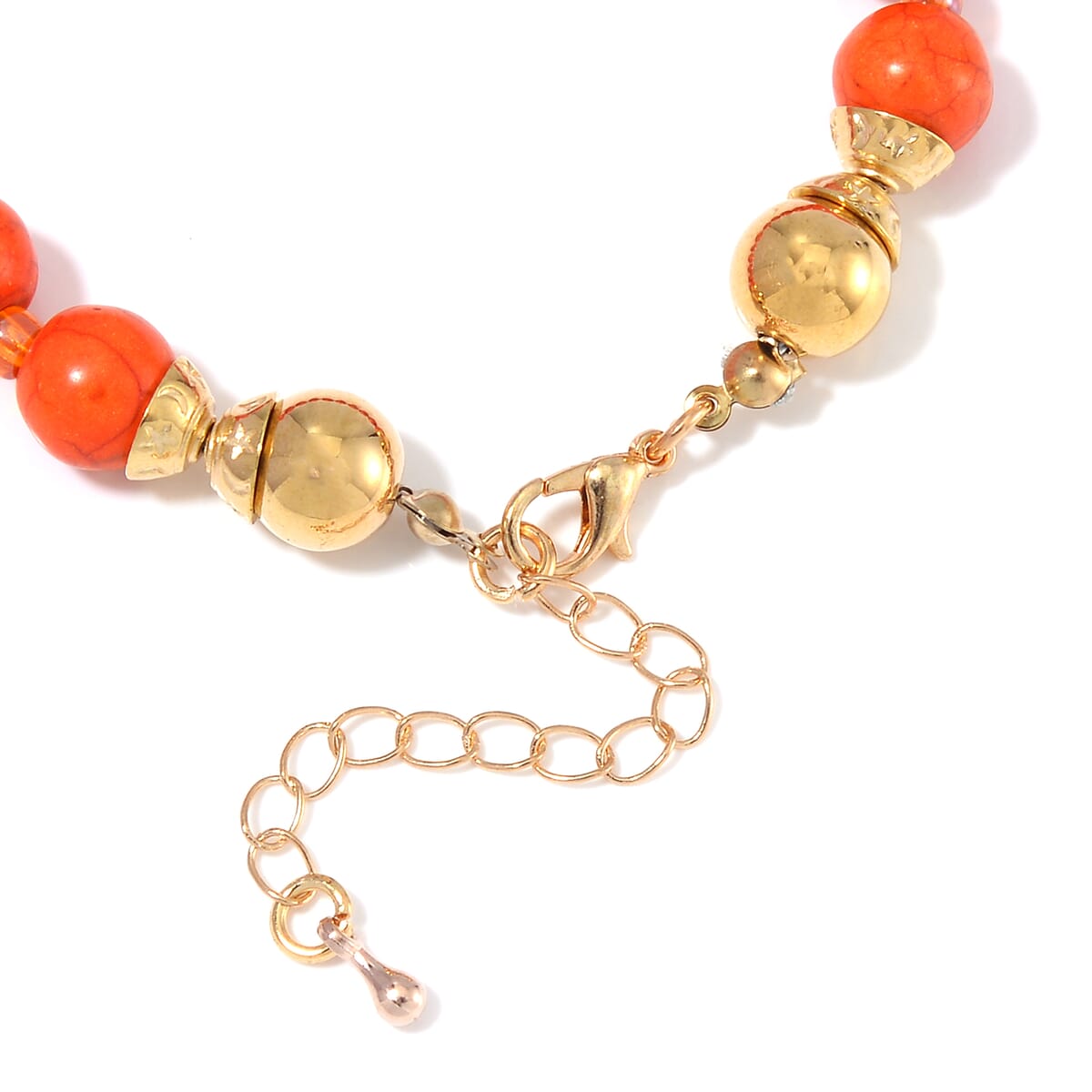 Orange Howlite Beaded 620.00 ctw and Orange Glass Necklace and Bracelet in Goldtone (8.00In) 55 Inches image number 7
