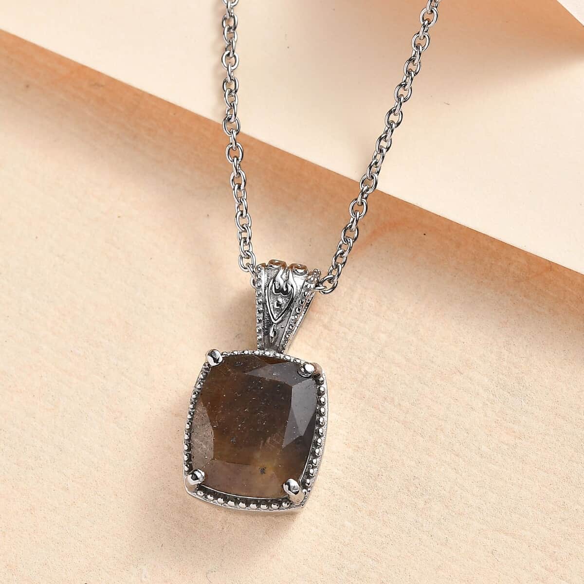 Zawadi Chocolate Sapphire Solitaire Pendant Necklace 20 Inches in Stainless Steel 7.25 ctw image number 1