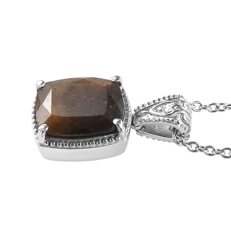 Zawadi Chocolate Sapphire Solitaire Pendant Necklace 20 Inches in Stainless Steel 7.25 ctw
