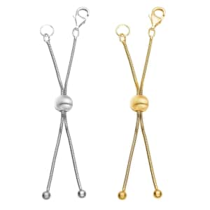 Set of 2, 14K YG and Rhodium Over Sterling Silver 9mm Lobster Lock with 2Inch Each Side Snake Extender Chain and 6mm Adjusting Cat Eye Beads