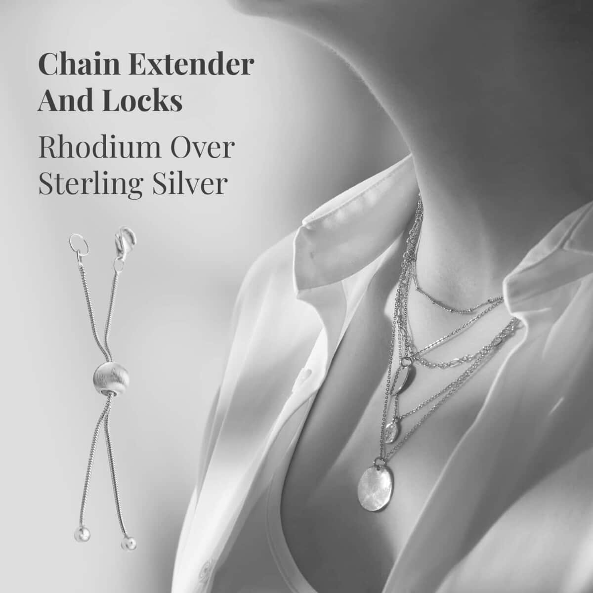 Set of 2, 14K YG and Rhodium Over Sterling Silver 9mm Lobster Lock with 2Inch Each Side Snake Extender Chain and 6mm Adjusting Cat Eye Beads image number 3