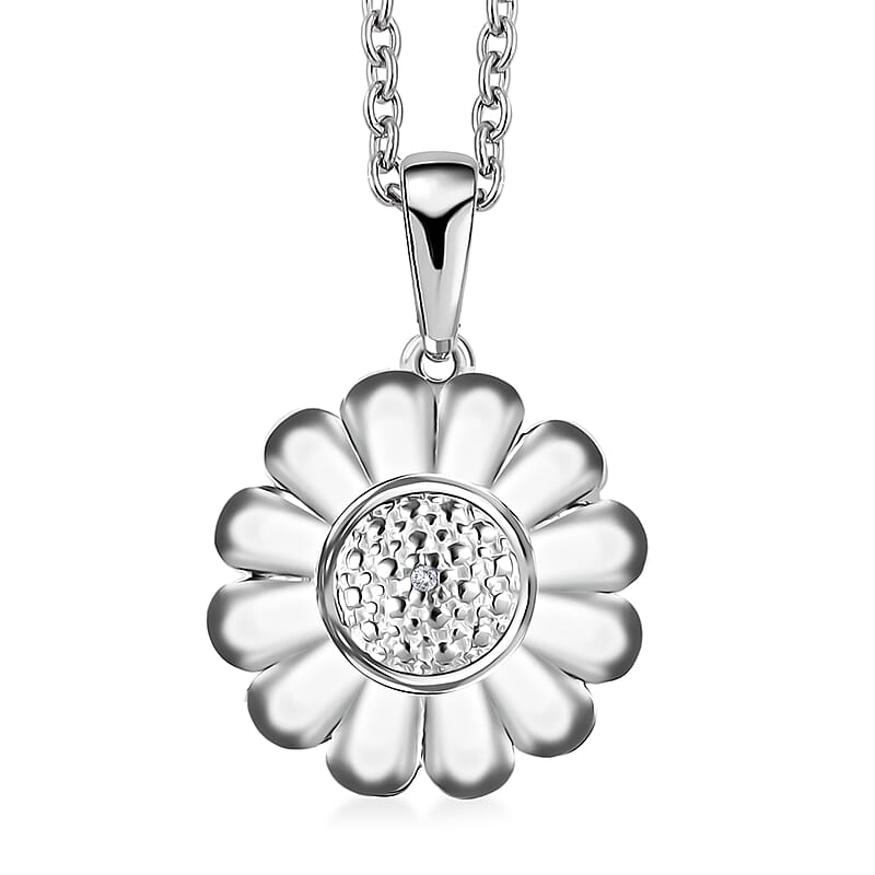 Sterling Silver Floral Pendant With Stainless Steel Necklace 20 Inches