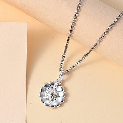Sterling Silver Floral Pendant With Stainless Steel Necklace 20 Inches