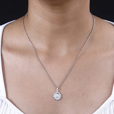Sterling Silver Floral Pendant With Stainless Steel Necklace 20 Inches