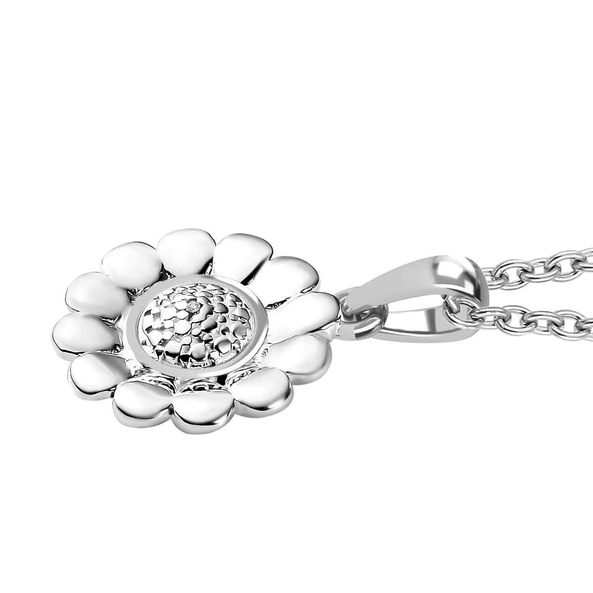 Sterling Sivler Floral Pendant With Stainless Steel Necklace (20 Inches) image number 3