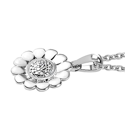 Sterling Silver Floral Pendant With Stainless Steel Necklace 20 Inches