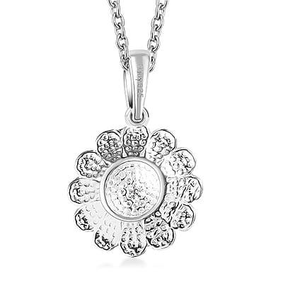 Sterling Silver Floral Pendant With Stainless Steel Necklace 20 Inches