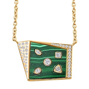 Clarte Geode Collection Malachite and Moissanite Pendant Necklace 18 Inches in Vermeil Yellow Gold Over Sterling Silver 8.30 ctw