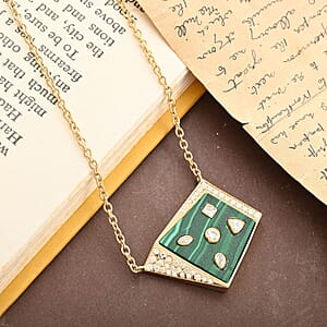 Clarte Geode Collection Malachite and Moissanite Pendant Necklace 18 Inches in Vermeil Yellow Gold Over Sterling Silver 8.30 ctw