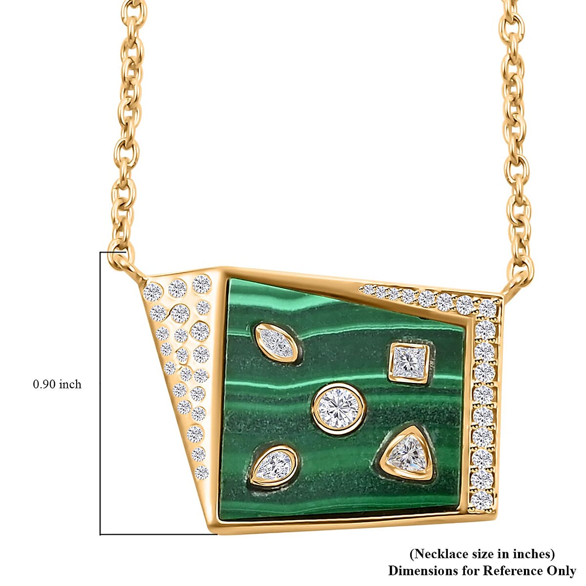 Clarte Geode Collection Malachite and Moissanite Pendant Necklace 18 Inches in Vermeil Yellow Gold Over Sterling Silver 8.30 ctw image number 5