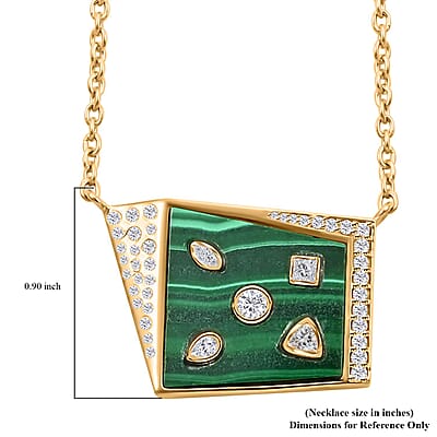 Clarte Geode Collection Malachite and Moissanite Pendant Necklace 18 Inches in Vermeil Yellow Gold Over Sterling Silver 8.30 ctw
