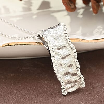 Clarte Sable Collection Moissanite Pendant Necklace 18 Inches in Platinum Over Sterling Silver 0.20 ctw