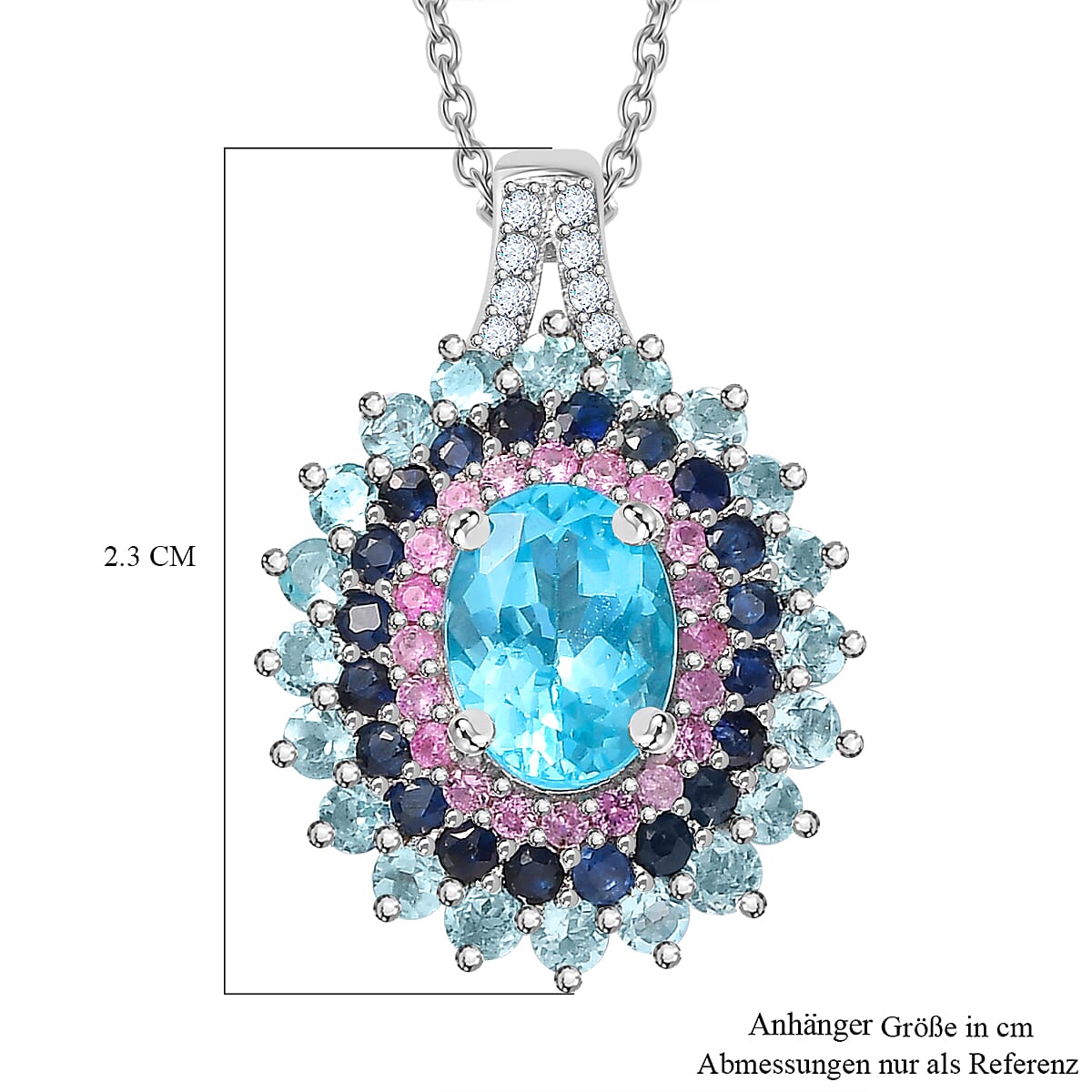 Betroka Blue Apatite and Multi Gemstone 2.80 ctw Oceanic Symphony Pendant Necklace in Rhodium Over Sterling Silver 20 Inches
