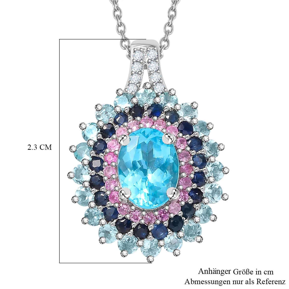 Betroka Blue Apatite and Multi Gemstone 2.80 ctw Oceanic Symphony Pendant Necklace in Rhodium Over Sterling Silver 20 Inches image number 6