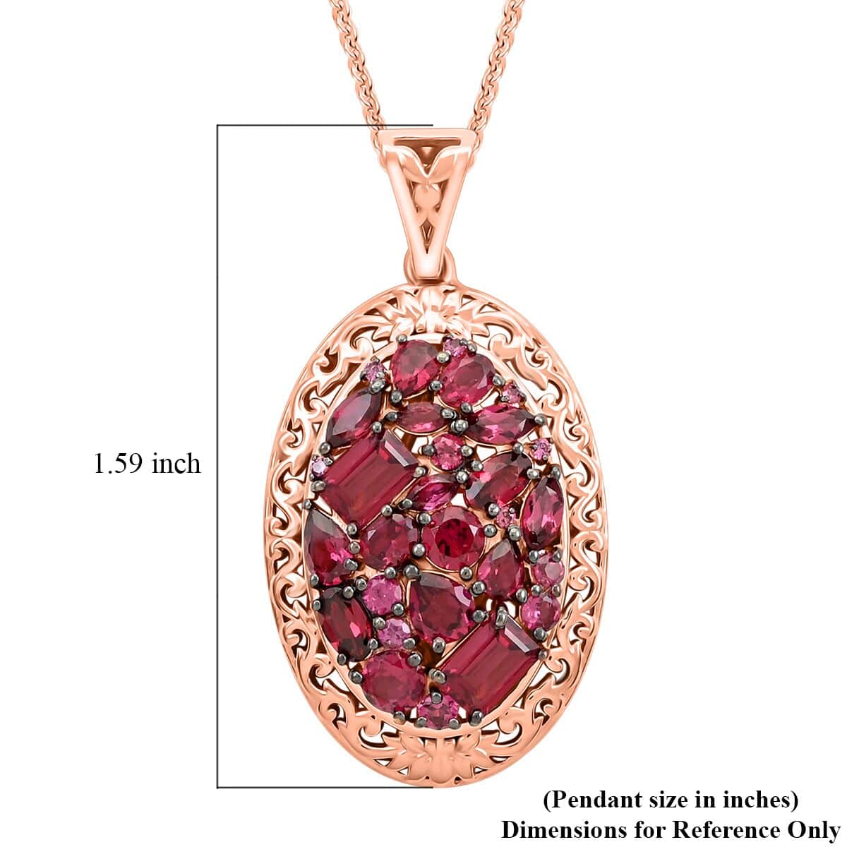 Orissa Rhodolite Garnet Filigree and Lotus Flower Pendant Necklace 20 Inches in 18K Rose Gold Vermeil Over Sterling Silver 5.50 ctw image number 6