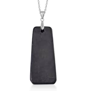 Shungite 45x25mm 55.00 ctw Tapered Rectangular Shape Pendant in Rhodium Over Sterling Silver with Stainless Steel Necklace 20 Inches