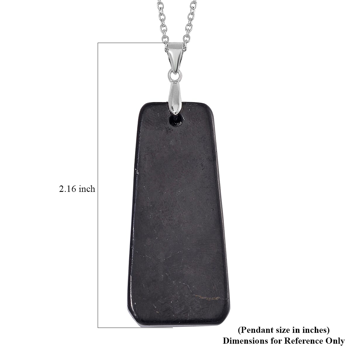 Shungite 45x25mm 55.00 ctw Tapered Rectangular Shape Pendant in Rhodium Over Sterling Silver with Stainless Steel Necklace 20 Inches