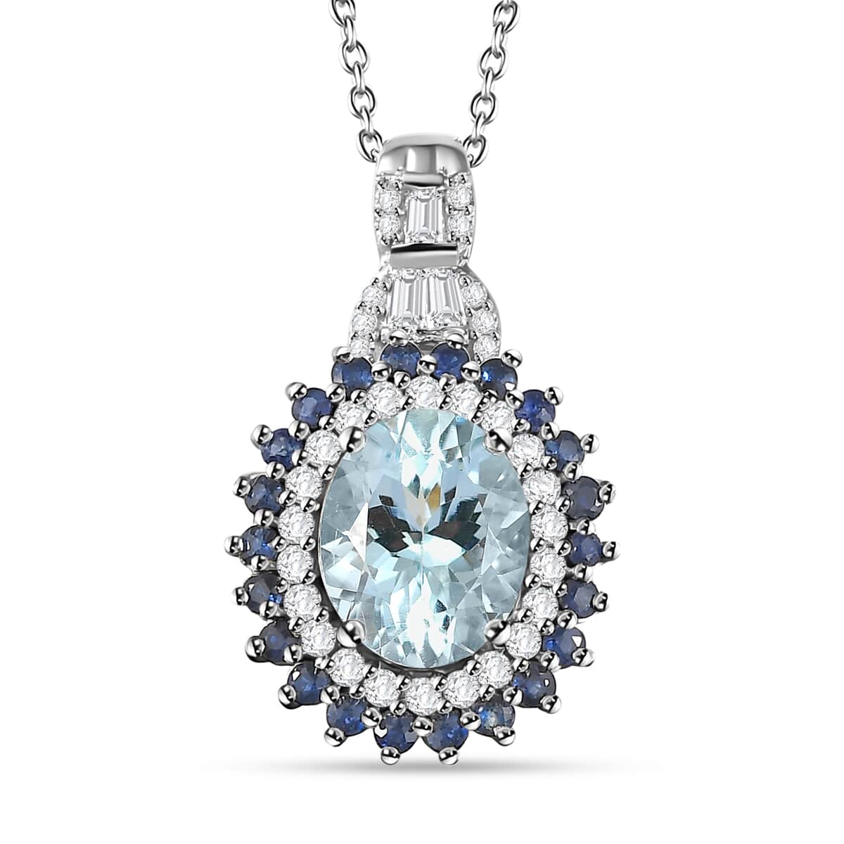 Mangoro Aquamarine and Multi Gemstone 3.40 ctw Oceanic Symphony Pendant Necklace in Rhodium Over Sterling Silver 20 Inches image number 0