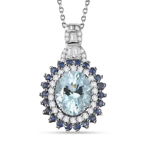 Mangoro Aquamarine and Multi Gemstone 3.40 ctw Oceanic Symphony Pendant Necklace in Rhodium Over Sterling Silver 20 Inches