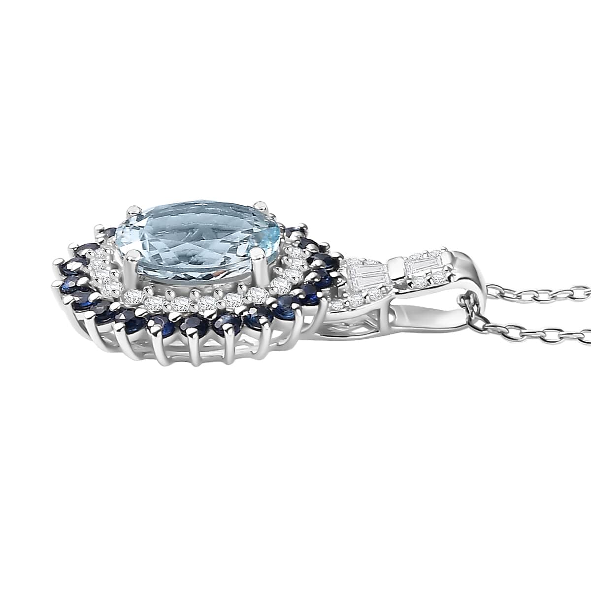 Mangoro Aquamarine and Multi Gemstone 3.40 ctw Oceanic Symphony Pendant Necklace in Rhodium Over Sterling Silver 20 Inches image number 3