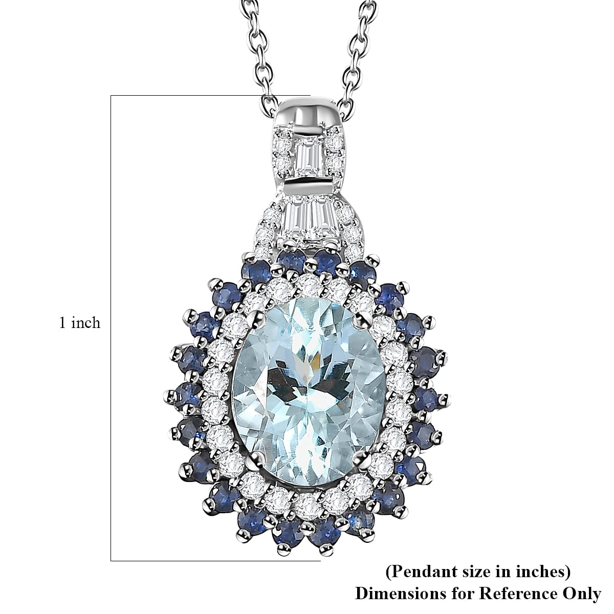Mangoro Aquamarine and Multi Gemstone 3.40 ctw Oceanic Symphony Pendant Necklace in Rhodium Over Sterling Silver 20 Inches