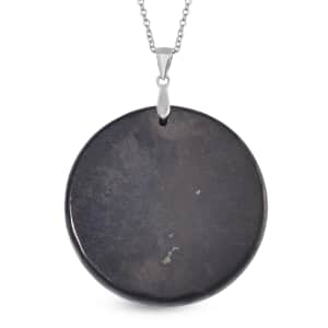 Shungite 40x5mm 85.00 ctw Pendant in Rhodium Over Sterling Silver with Stainless Steel Necklace 20 Inches