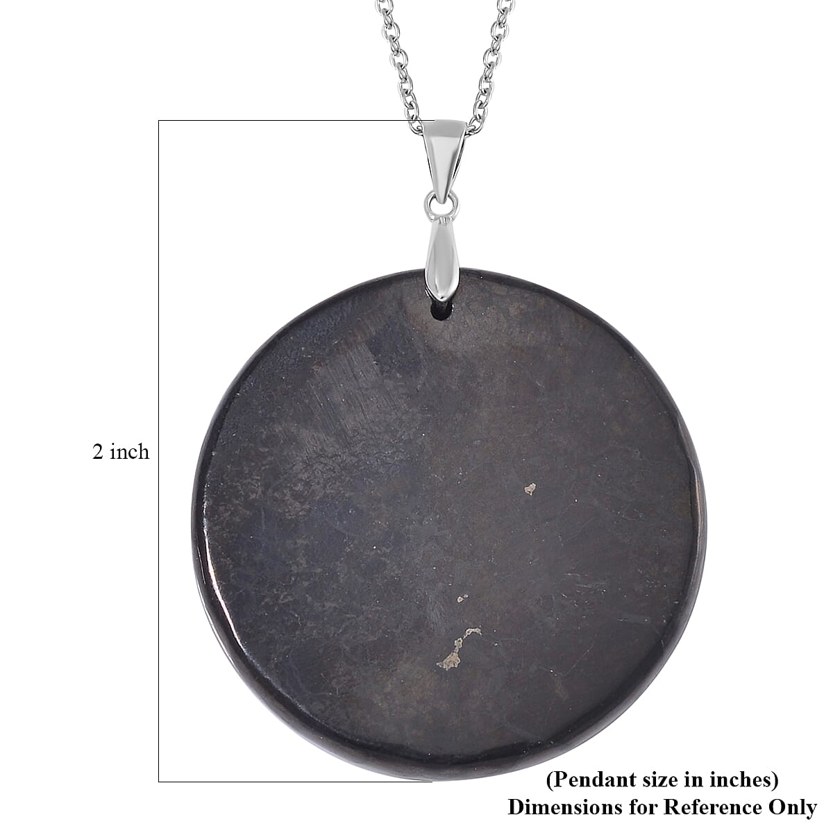 Shungite 45x25mm Tapered Rectangular Shape Pendant in Rhodium Over Sterling Silver with Stainless Steel Necklace (20 Inches) 55.00 ctw