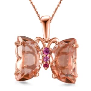 Morganique Quartz (Triplet) and Orissa Rhodolite Garnet Butterfly Pendant Necklace 20 Inches in 18K Vermeil Rose Gold Over Sterling Silver 9.40 ctw