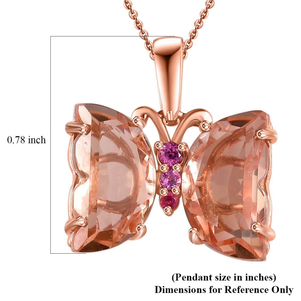 Morganique Quartz (Triplet) and Orissa Rhodolite Garnet Butterfly Pendant Necklace 20 Inches in 18K Vermeil Rose Gold Over Sterling Silver 9.40 ctw image number 5