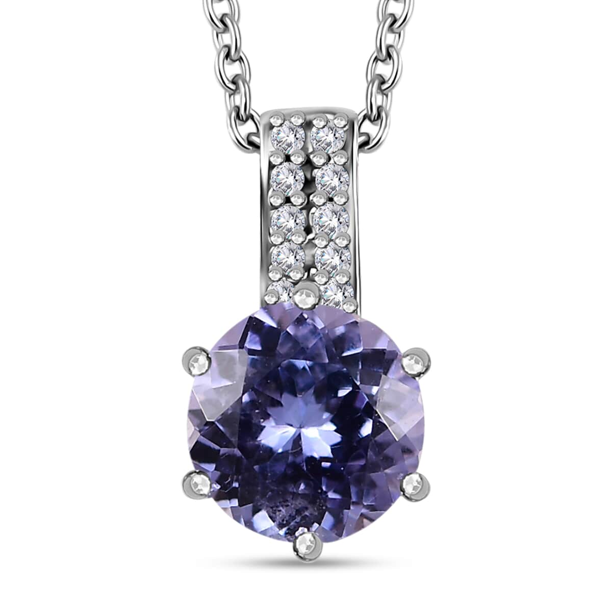 Tanzanite, White Zircon Pendant Necklace (20 Inches) in Rhodium Over Sterling Silver 1.55 ctw image number 0