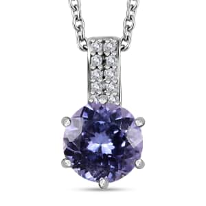 Tanzanite and White Zircon Bridal Pendant Necklace 20 Inches in Rhodium Over Sterling Silver 1.55 ctw