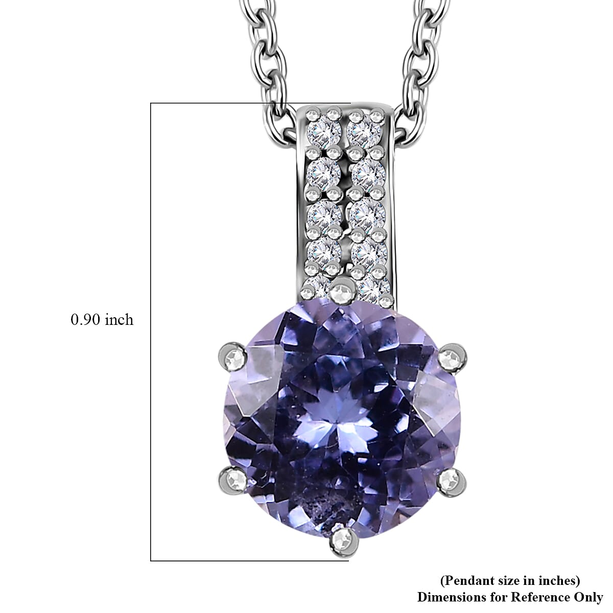 Tanzanite and White Zircon Bridal Pendant Necklace 20 Inches in Rhodium Over Sterling Silver 1.55 ctw