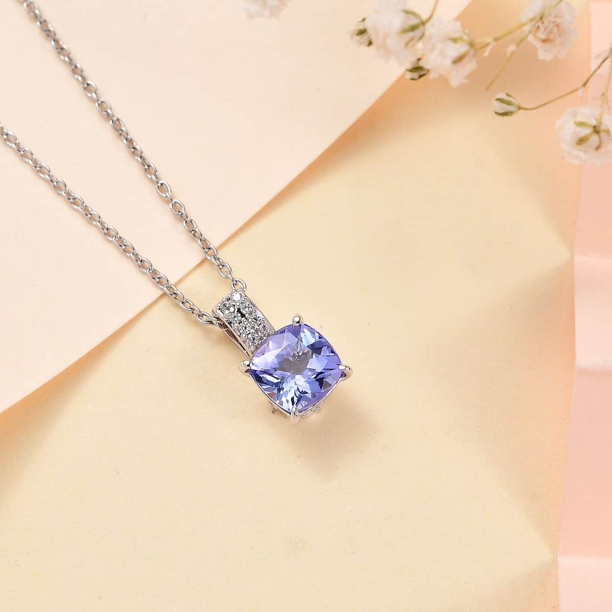 Tanzanite and White Zircon Bridal Pendant Necklace 20 Inches in Rhodium Over Sterling Silver 1.70 ctw image number 1