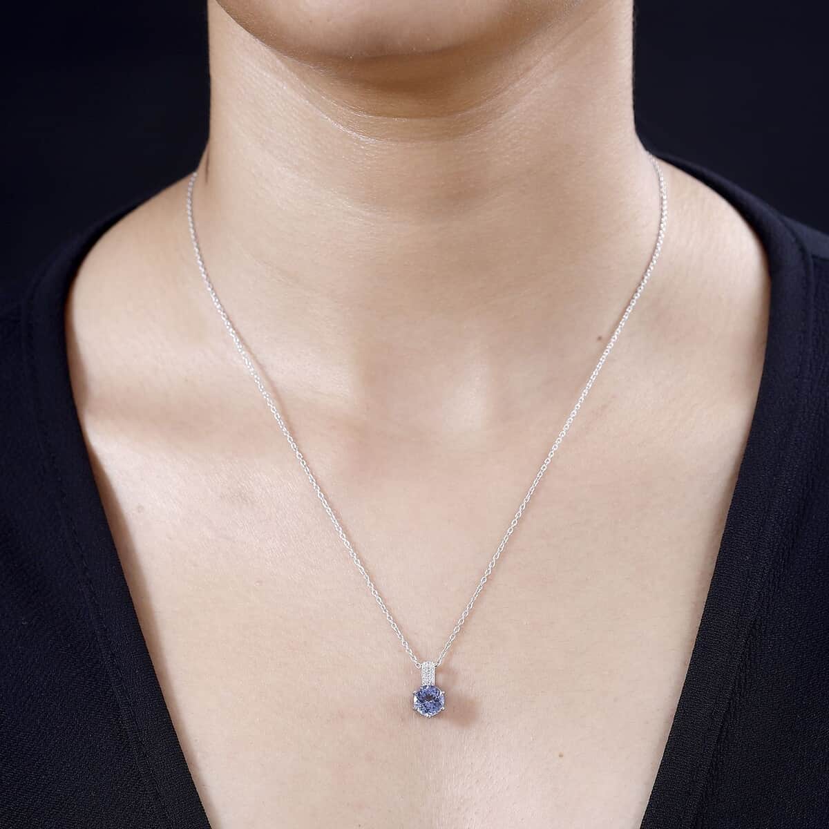 Tanzanite and White Zircon Bridal Pendant Necklace 20 Inches in Rhodium Over Sterling Silver 1.70 ctw image number 2