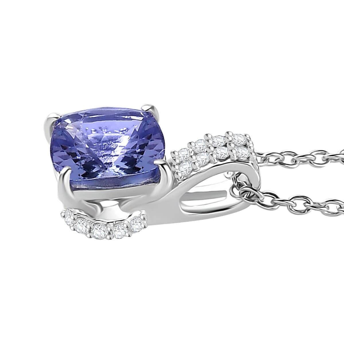 Tanzanite and White Zircon Bridal Pendant Necklace 20 Inches in Rhodium Over Sterling Silver 1.70 ctw image number 3