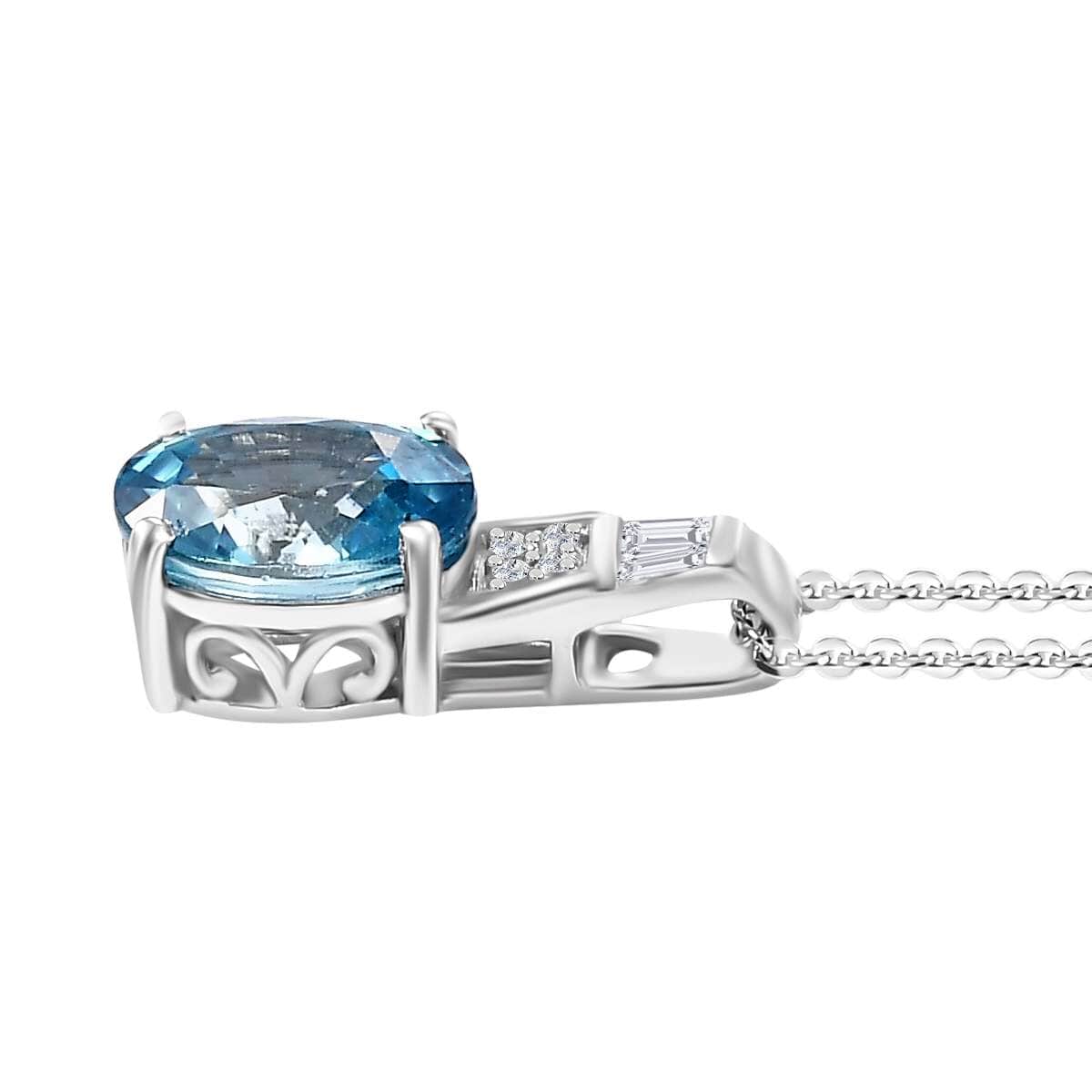 Cambodian Blue Zircon and White Zircon 3.20 ctw Art Deco Pendant Necklace in Rhodium Over Sterling Silver 20 Inches image number 3