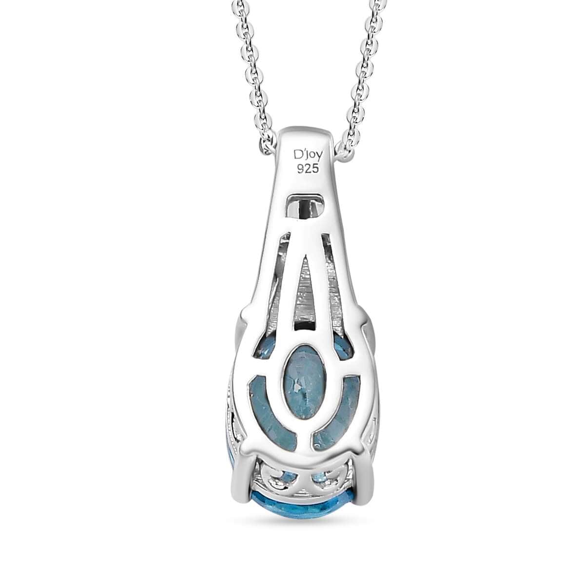 Cambodian Blue Zircon and White Zircon 3.20 ctw Art Deco Pendant Necklace in Rhodium Over Sterling Silver 20 Inches image number 4