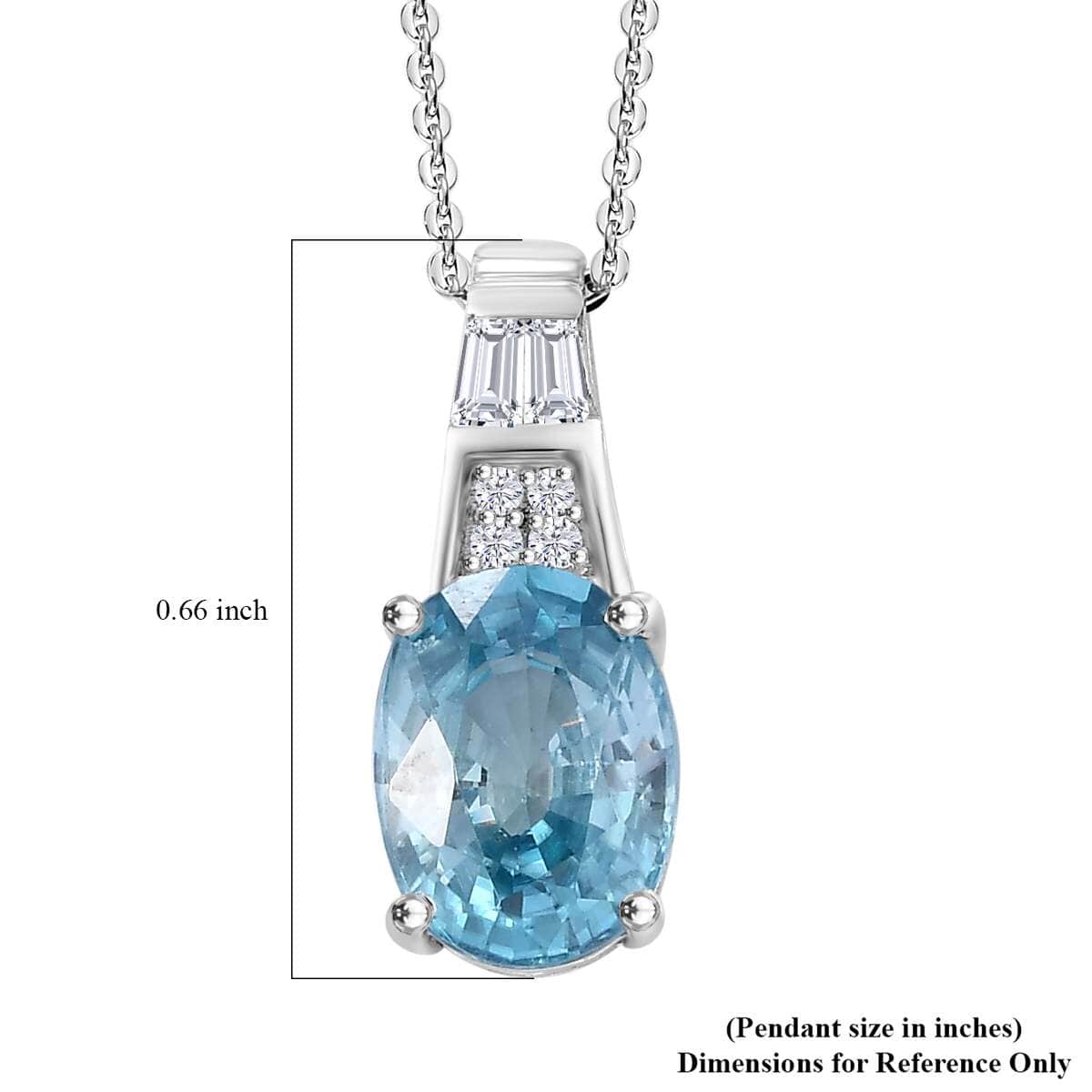 Cambodian Blue Zircon and White Zircon 3.20 ctw Art Deco Pendant Necklace in Rhodium Over Sterling Silver 20 Inches image number 5