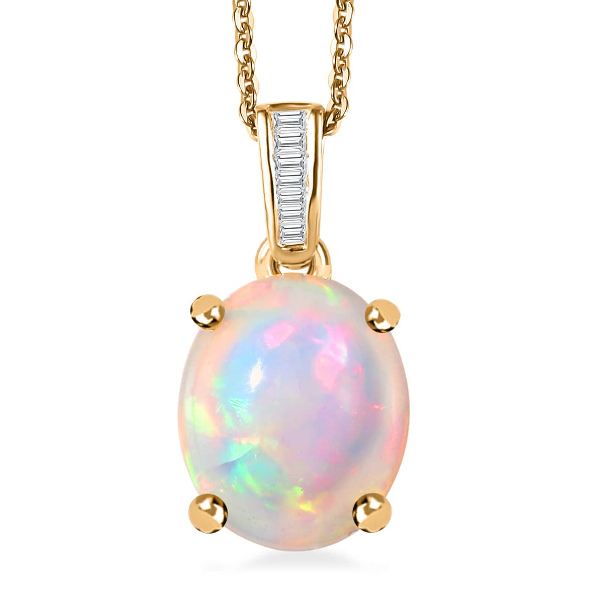 Premium Ethiopian Welo Opal and Diamond 2.90 ctw Pendant Necklace in 18K Vermeil Yellow Gold Over Sterling Silver 20 Inches image number 0