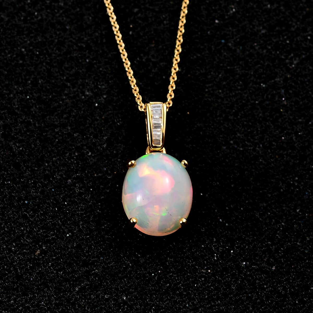 Premium Ethiopian Welo Opal and Diamond 2.90 ctw Pendant Necklace in 18K Vermeil Yellow Gold Over Sterling Silver 20 Inches image number 2