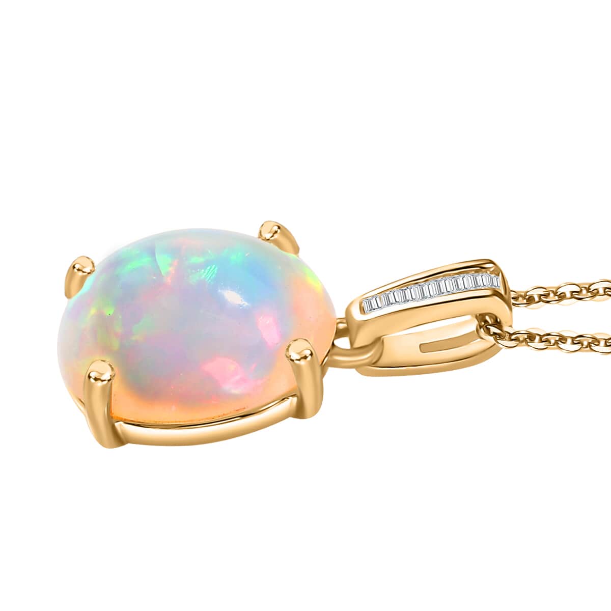 Premium Ethiopian Welo Opal and Diamond 2.90 ctw Pendant Necklace in 18K Vermeil Yellow Gold Over Sterling Silver 20 Inches image number 4