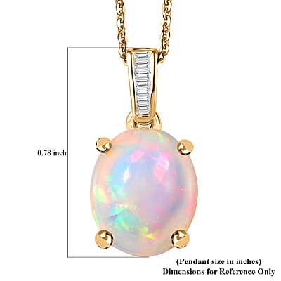 Premium Ethiopian Welo Opal and Diamond 2.90 ctw Pendant Necklace in 18K Vermeil Yellow Gold Over Sterling Silver 20 Inches