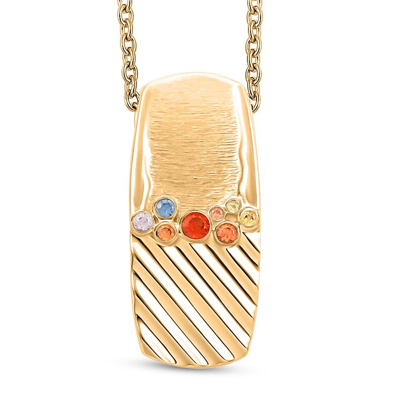 Clarte Kaleidoscope Collection Multi Sapphire and Moissanite Pendant Necklace 18 Inches in Vermeil Yellow Gold Over Sterling Silver 0.25 ctw