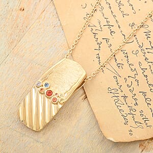 Clarte Kaleidoscope Collection Multi Sapphire and Moissanite Pendant Necklace 18 Inches in Vermeil Yellow Gold Over Sterling Silver 0.25 ctw