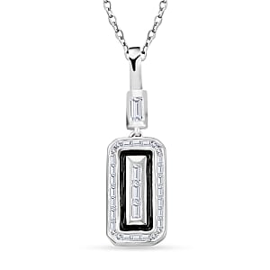 Clarte Black Tie Collection Moissanite and Black Enameled Pendant Necklace 18 Inches in Platinum Over Sterling Silver 0.20 ctw