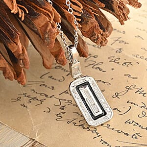 Clarte Black Tie Collection Moissanite and Black Enameled Pendant Necklace 18 Inches in Platinum Over Sterling Silver 0.20 ctw